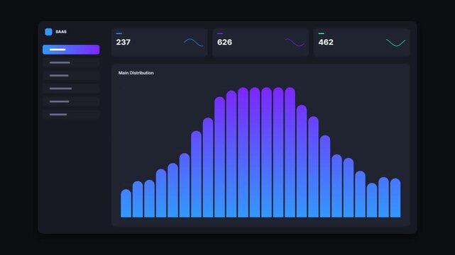Data analytics dashboard interface showing a dynamic bar chart with gradient blue color scheme