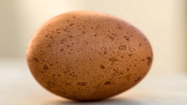 Brown chicken egg with natural speckled texture on a light background