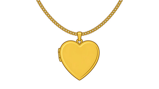 Golden Heart Shaped Locket Necklace On A Gold Chain Detailed Close Up Studio Shot