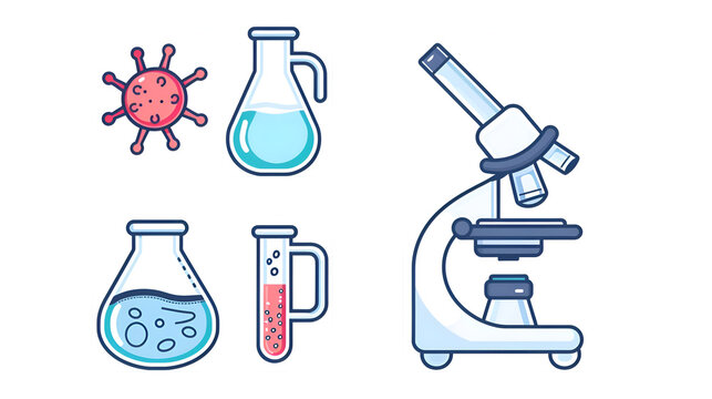Laboratory equipment icons arranged in grid on white background