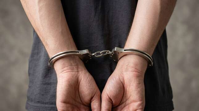 Man's Hands Cuffed Behind Back, Arrested Suspect, Jail Concept