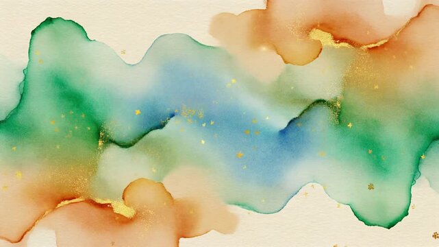 金箔と星が輝く抽象的な水彩絵の具のにじみ背景