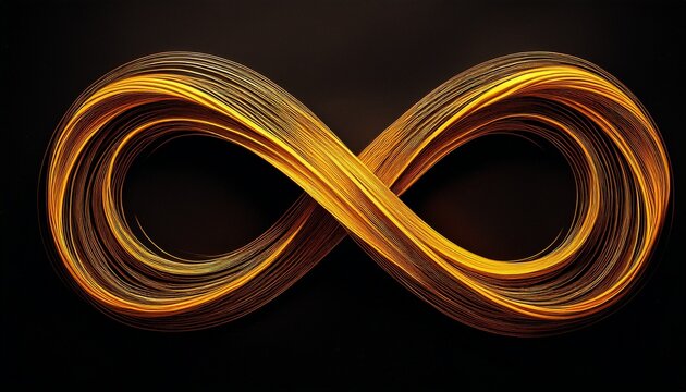 infinity sign drawn with yellow strokes on black background close up