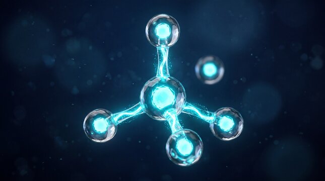 Abstract glowing blue molecular structure on dark blurred background representing futuristic nanotechnology, chemical science, genetics, advanced medical research, and biotechnology innovation