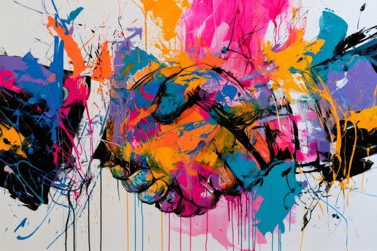 Colorful abstract handshake showing agreement and partnership