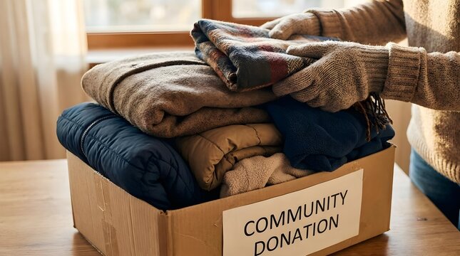 Winter Coat Drive Charity Donation Close Up