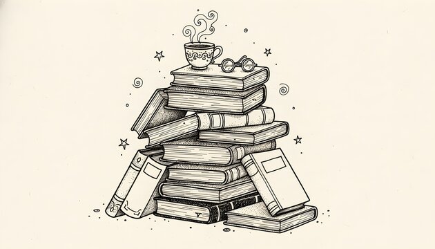 Doodle Style Book Stack Illustration Sketch