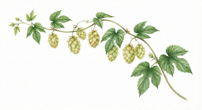 hops vine with distinctive cone-shaped flowers and climbing leaves