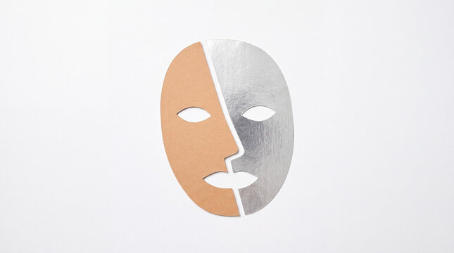 Bicolor face mask split between natural skin tone and silver metallic