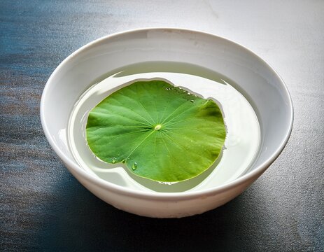 lotus leaf in white bowl with water droplets for spa decoration