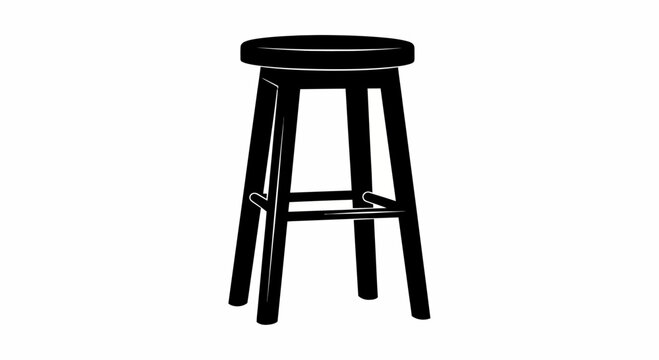 Black wooden bar stool vector illustration, classic round seat kitchen chair icon, minimalist pub furniture design element