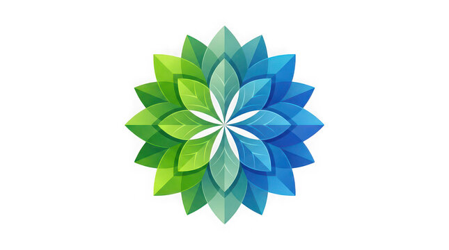 Vibrant blue and green floral icon with transparent background for branding and design projects