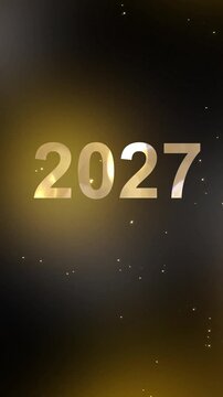 happy new year 2027 champagne cork popper with fireworks explosion on abstract background, new years eve greeting card with copy space at the end