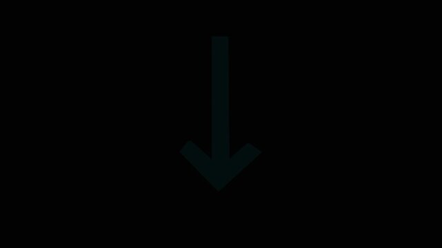 Minimalist blue downward arrow animation on black background, for ui and, navigation direction pointer