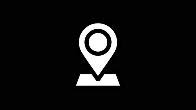 Minimalist map pin location animation on black background, for navigation and, ui