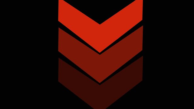Minimalist red chevron arrows animation loop on black background, for ui motion