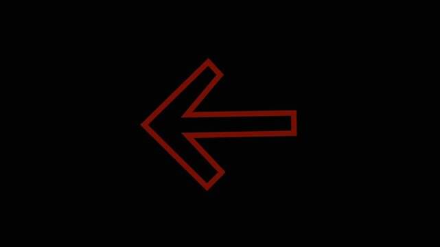 Minimalist red left arrow animation on black background, for ui and, navigation direction
