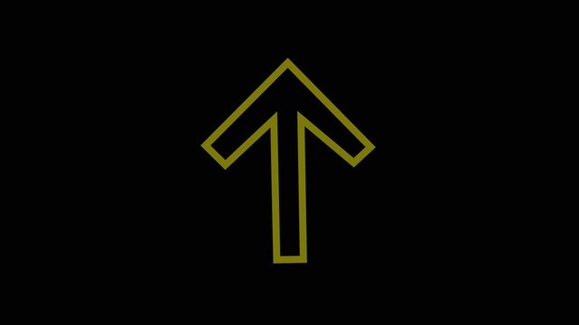 Minimalist yellow arrow animation on black background, for ui and, navigation direction pointer, sign