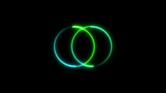Neon glowing intersecting circles abstract motion background, with cyberpunk aesthetic, intersection