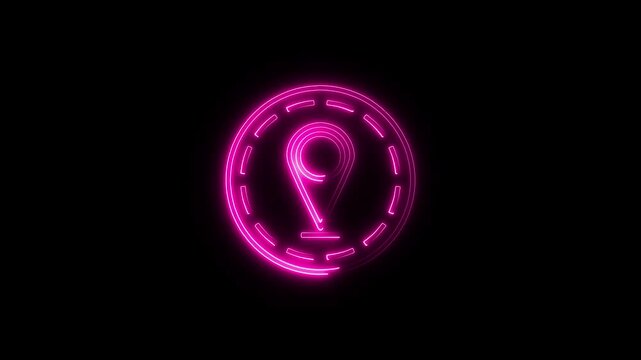 Neon pink map pin location glowing animation on black background, navigation