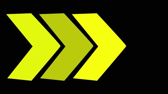 Neon yellow chevron arrows moving forward, dynamic directional motion loop