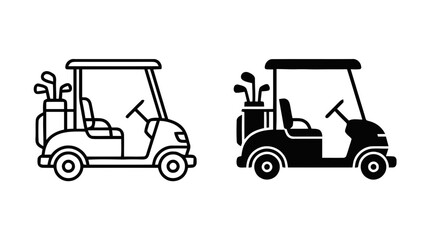 Naklejka premium Vector illustration of golf cart icons in outline and solid styles on a transparent background