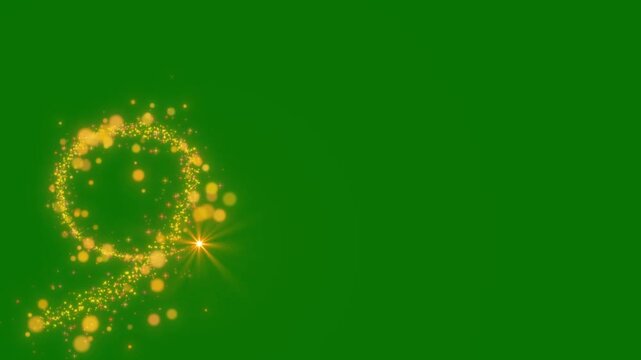 Glowing glitter star line transition with golden sparkles, magical pixie dust trail, twinkling stars, bright bokeh particles and elegant starlight motion on green screen, 4K video