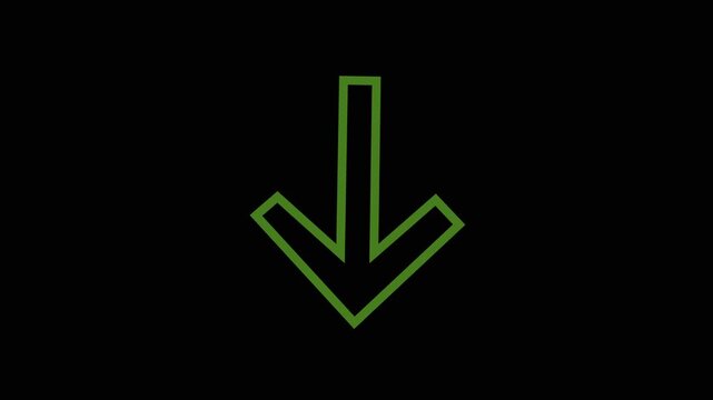 Green neon arrow pulsing on black background, digital ui interface glowing