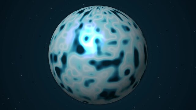 Glowing blue abstract sphere with dark patterns in space. 3d rendering