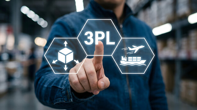Professional selecting third party logistics technology interface for global supply chain management with warehouse operations modern indoor setting