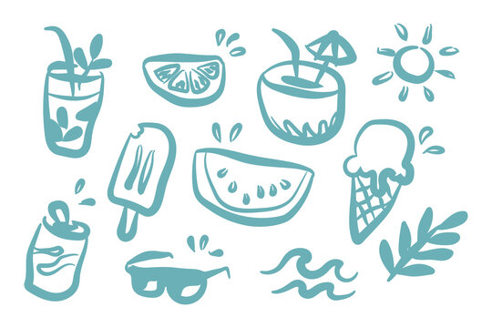 Summer Vacation Doodle Elements Vector Set