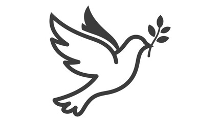 Fototapeta premium Minimalist dove of peace holding an olive branch vector icon with clean dark gray outlines