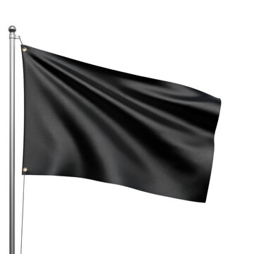 A plain black flag waving gently on a metallic pole against a clean backdrop