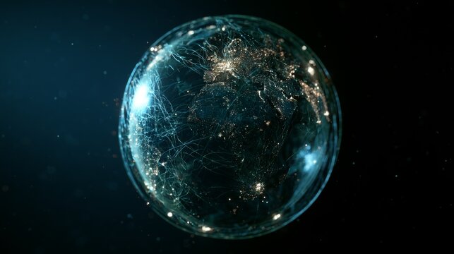 Transparent digital globe with connected energy network lines