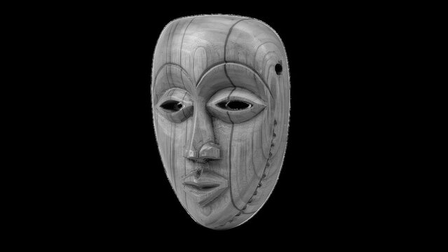 Ancient wooden tribal mask with intricate carvings during a studio shoot with soft lighting isolated on transparent background