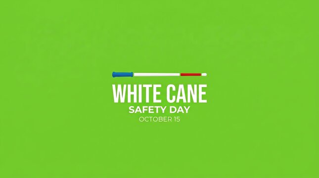 White cane safety day october 15 awareness banner with walking stick, disability