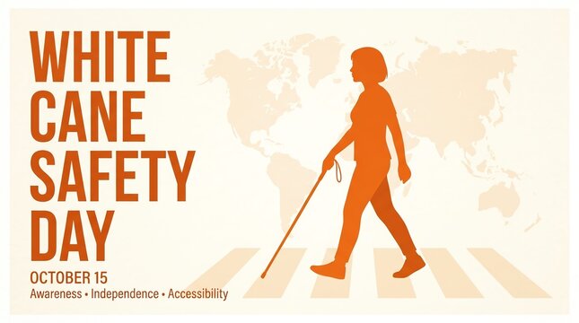 White cane safety day awareness concept with blind person using cane