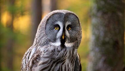 Fototapeta premium great grey owl strix nebulosa in forest