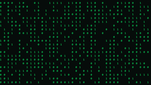 Binary code green matrix data scrolling on black background for cybersecurity technology art.