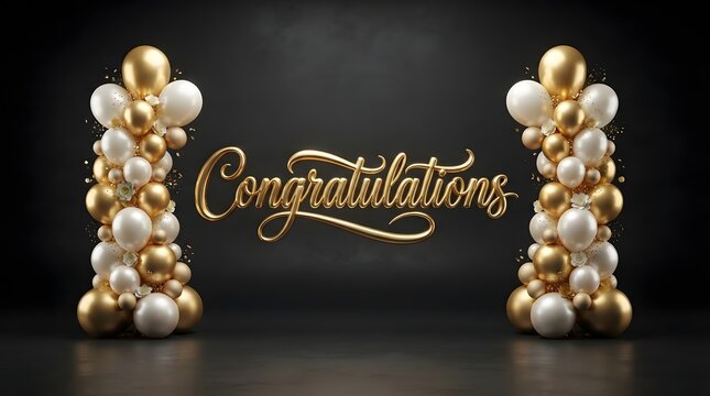 Elegant gold and white balloon columns with congratulations text