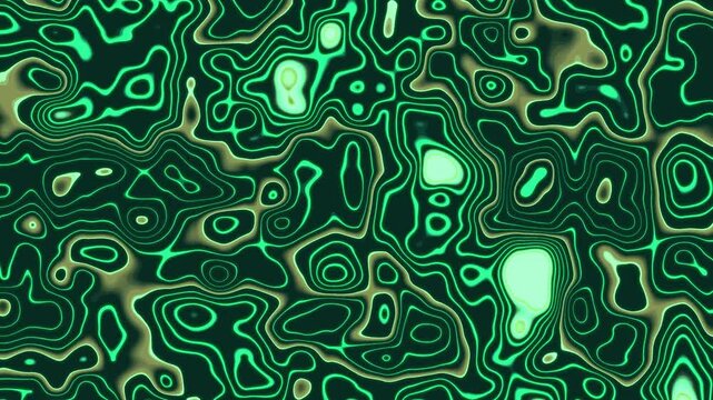 Abstract green topographic pattern with neon glow. 2d animation
