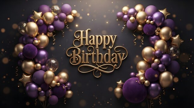 Elegant Happy Birthday Card with Purple and Gold Balloons