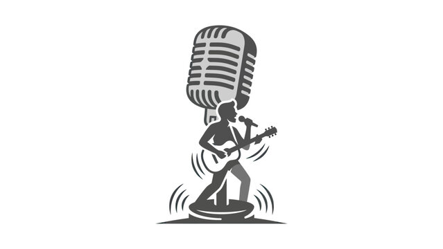 Singer With Guitar And Microphone Icon