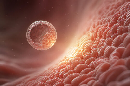 Blastocyst Approaching Receptive Endometrium During Implantation Window