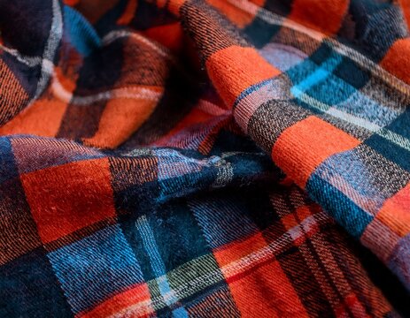 plaid flannel fabric texture with soft warm checkered textile weave macro pattern