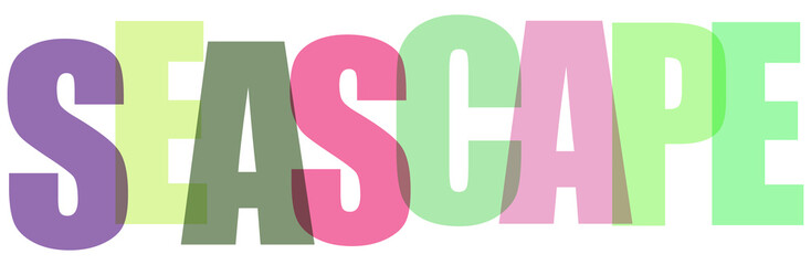 Colorful SEASCAPE typography banner design, semi-transparent pastel letter art, graphic text element © shakila