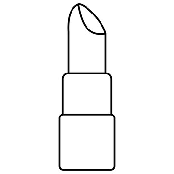 Minimalist black outline icon illustration of an open lipstick isolated on transparent background. Line art stroke cosmetic beauty product clip art graphic design element for makeup assets.