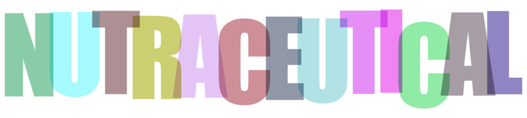 Nutraceutical word typography design, colorful overlapping text banner, health supplement concept banner © shakila