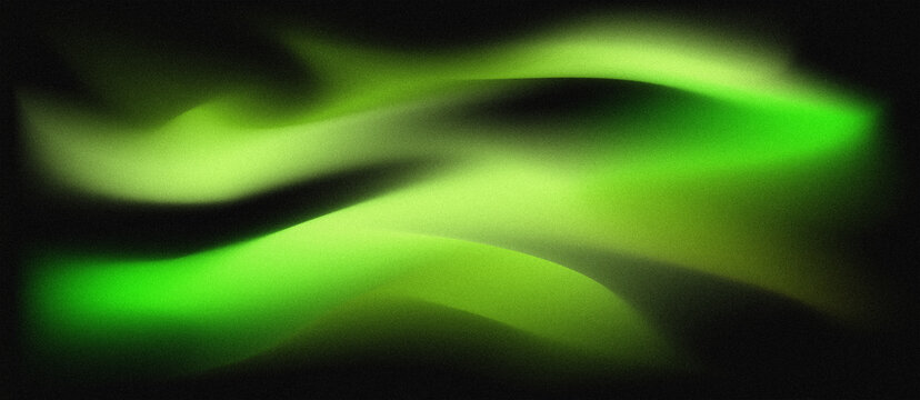 Glowing neon green ribbons form a fluid abstract composition on black. Useful for technology branding, posters, social media and creative campaigns.