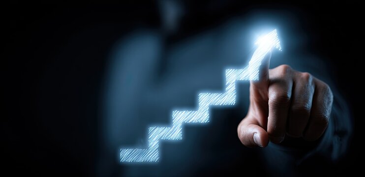 Man Hand Pointing Upward Staircase Growth Icon Success